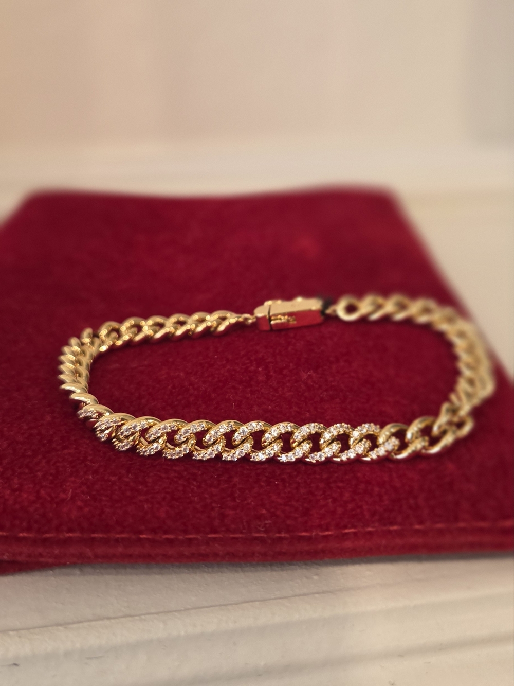 Gold Cubic Zirconia Paved Link Bracelet - Women